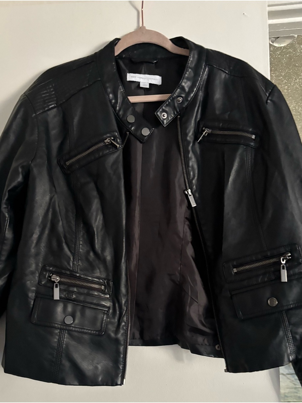 New York & Company Black Faux Leather Moto Jacket